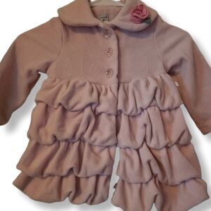 Mack & Co Girls Size 3T Pink Button Up Ruffle Coat With Rose